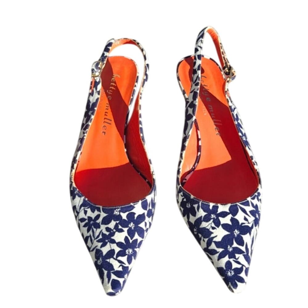 Blue Floral Kitten heel by Bettye Muller sz 37.5 - Picture 2 of 6